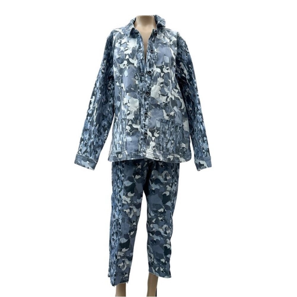 LOGO by Lori Goldstein Blue and Gray Camouflage Pants & Jumpsuit Set